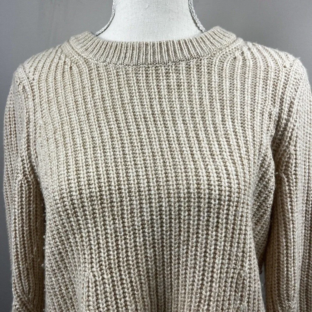 Athleta Cream Sierra Crew Neck Wool Sweater S Chunky Shaker Knit